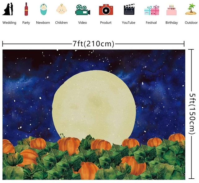 Alt view image 6 of 7 - Fall Halloween Backdrop for Photography Full Moon Night Pumpkin Background Pumpkin Patch Banner for Kids Baby Shower Birthday Party Cake Table Banner Studio Photography Props