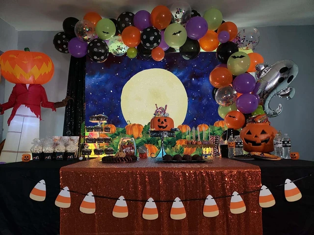Alt view image 4 of 7 - Fall Halloween Backdrop for Photography Full Moon Night Pumpkin Background Pumpkin Patch Banner for Kids Baby Shower Birthday Party Cake Table Banner Studio Photography Props