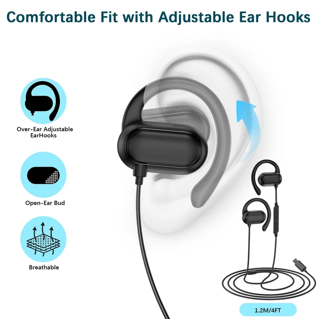 Alt view image 4 of 7 - Open Ear USB C Headphones for Samsung S26 Ultra S25 FE S23 A17 Over Earbuds Type C Earphones Wired Ear Buds Adjustable Ear Hooks for iPhone 18 Pro Max 17 17e 16e 16 Plus 15,USB-C Headset for iPad A16
