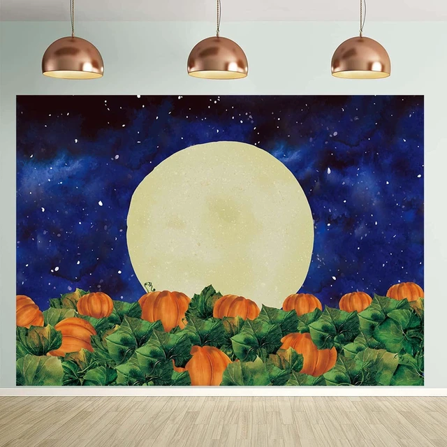 Alt view image 2 of 7 - Fall Halloween Backdrop for Photography Full Moon Night Pumpkin Background Pumpkin Patch Banner for Kids Baby Shower Birthday Party Cake Table Banner Studio Photography Props