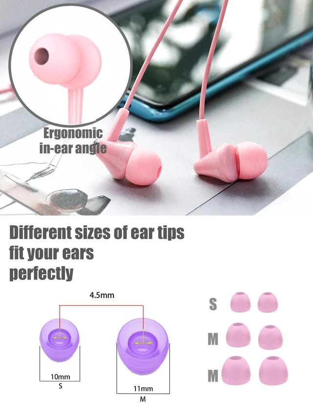 Alt view image 3 of 6 - Teens Wired Earbuds with Braided Cord & Art Case, Pink Blue Wired School Earbuds with Pink Braided Tangle-free Cord for Pad, Marble Hard case, eartips & Carabiner