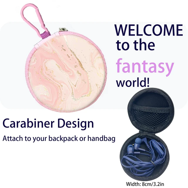 Alt view image 2 of 6 - Teens Wired Earbuds with Braided Cord & Art Case, Pink Blue Wired School Earbuds with Pink Braided Tangle-free Cord for Pad, Marble Hard case, eartips & Carabiner