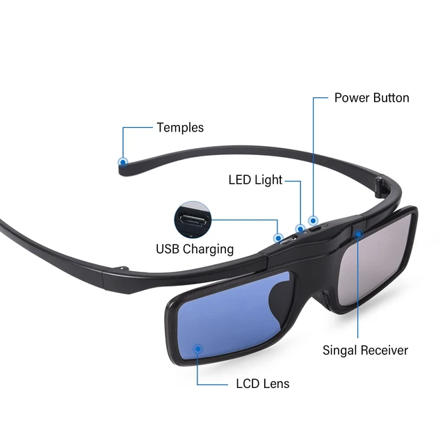 Alt view image 5 of 7 - RF 3D Glasses, Active Shutter RF 3D Glasses Rechargeable Suitable for RF 3D TV Projectors, RF 3D Eyewear for Sony Epson Toshiba Sharp, Compatible with TDG-BT500A, SSG-5100GB, AN3DG40