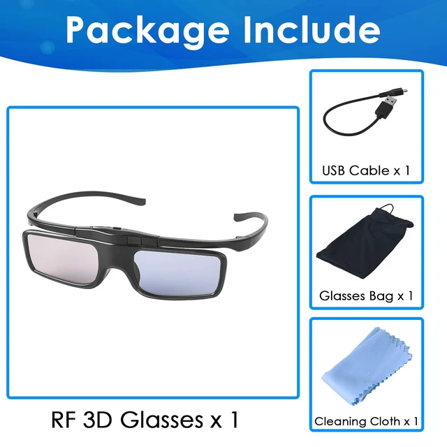 Alt view image 7 of 7 - RF 3D Glasses, Active Shutter RF 3D Glasses Rechargeable Suitable for RF 3D TV Projectors, RF 3D Eyewear for Sony Epson Toshiba Sharp, Compatible with TDG-BT500A, SSG-5100GB, AN3DG40