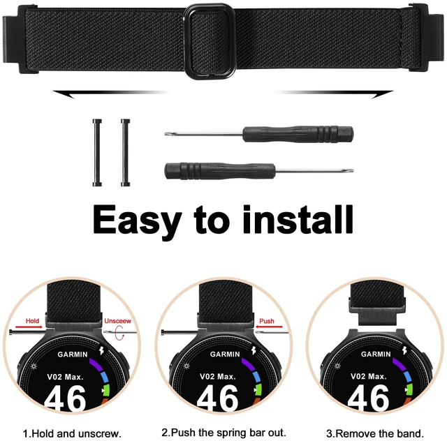 Alt view image 6 of 7 - Elastic Nylon Watchband Compatible with Garmin Forerunner 235/220/230/620/630/735XT,Soft Adjustable Sport Stretchy Replacement Strap for Forerunner 235 Lite/Approach S20/S6/S5 Accessory