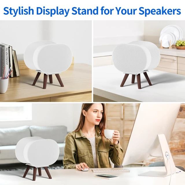 Alt view image 5 of 7 - Wooden Table Stand for Sonos Era 300 Space Saving Desktop Speaker Stand Compatible with Sonos Era 300 Desk Stand Holder for Decorations, White