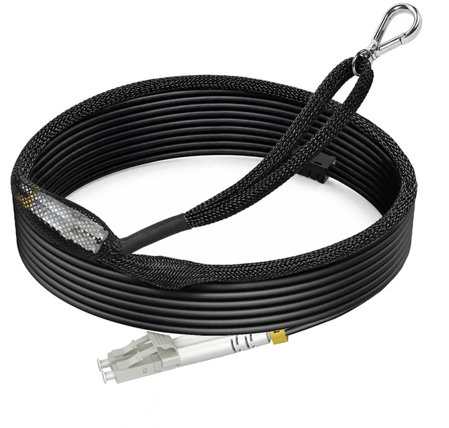 Main image of OM3 LC to LC TPU Fiber Patch Cable Outdoor, 98ft/30m OD 3.0MM, Armored Multimode Fiber Optic Cable Duplex with Pulling Eye Kit on One End, MMF, 10G/40G 50/125um