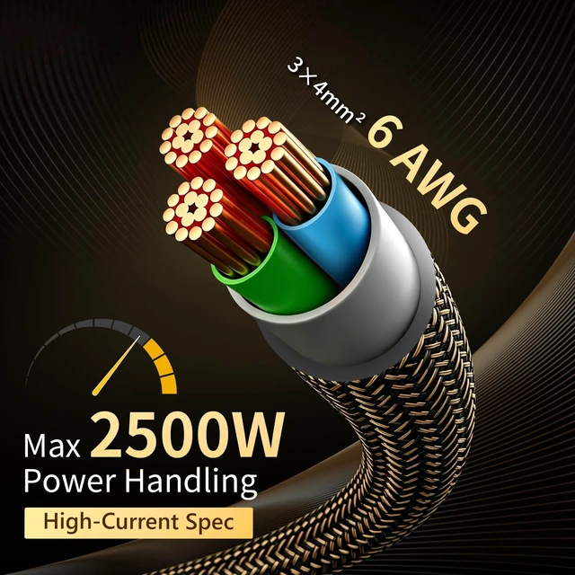 Alt view image 3 of 7 - Audiophile Power Cable,5N OFC Nylon Braided HiFi Power Cord 24K 5m Gold Plugs,Anti-Interference,Ultra-Stiff Braided,HiFi Power Cables for Amp DAC Studio Monitor(4.92 ft/59.06 in)
