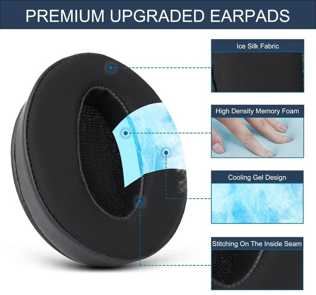 Alt view image 3 of 7 - Cooling-Gel Ear Pads for Sennheiser HD4.50BT HD4.50BTNC HD4.40BT - Black Replacement Also for 4.50SE / 4.30G / 4.20S / 458BT / 450 / 450BT / 400S / 350BT, Ice Silk Fabric & High-Density Foam