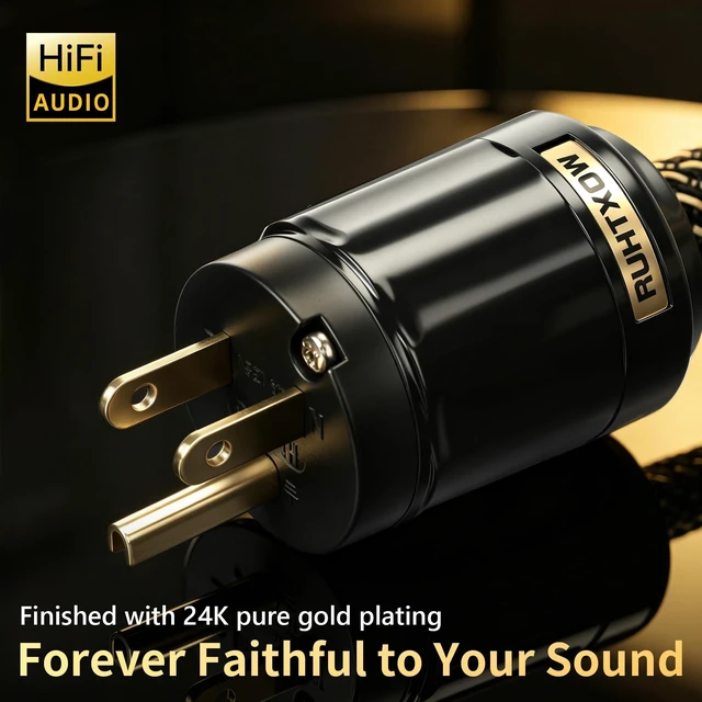 Alt view image 4 of 7 - Audiophile Power Cable,5N OFC Nylon Braided HiFi Power Cord 24K 5m Gold Plugs,Anti-Interference,Ultra-Stiff Braided,HiFi Power Cables for Amp DAC Studio Monitor(4.92 ft/59.06 in)