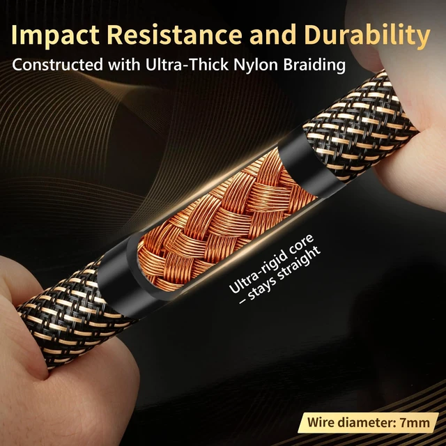 Alt view image 6 of 7 - Audiophile Power Cable,5N OFC Nylon Braided HiFi Power Cord 24K 5m Gold Plugs,Anti-Interference,Ultra-Stiff Braided,HiFi Power Cables for Amp DAC Studio Monitor(4.92 ft/59.06 in)