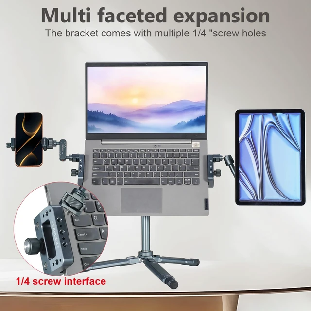 Alt view image 4 of 7 - Laptop Stand for Tripods, Aluminum Construction, 1/4" and 3/8 Ports, Arca-Swiss Quick Release System, Anti-Slip Heat Display, Studio Live, Media Production, Outdoor Laptop Fixed Scenes