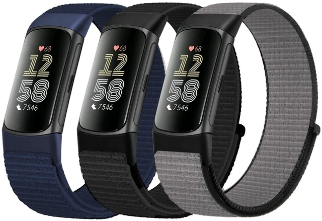 Main image of Nylon Watch Bands Compatible with Fitbit Charge 6/Charge 5 3 Pack Hook and Loop Soft Lightweight Breathable Wristband Adjustable Sport Strap for Charge 6/5 Accessory Women Men