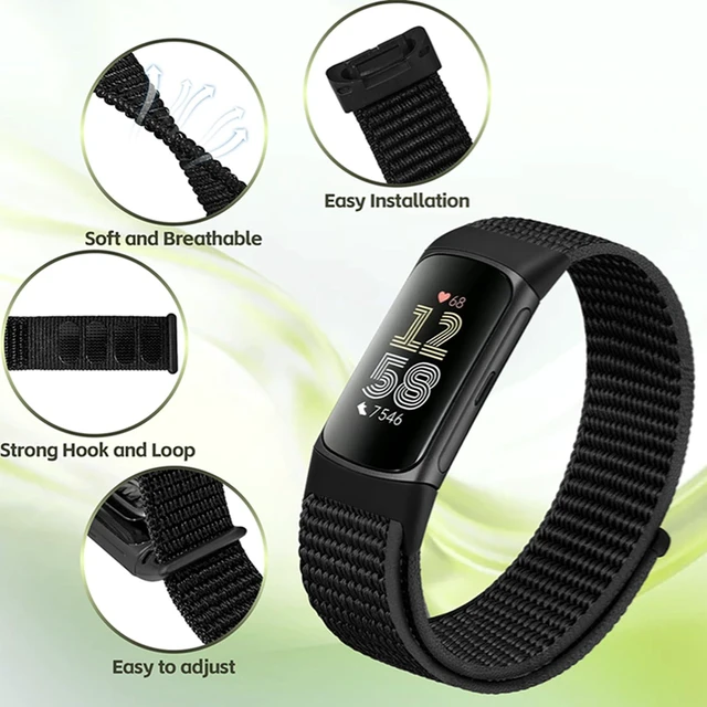 Alt view image 3 of 7 - Nylon Watch Bands Compatible with Fitbit Charge 6/Charge 5 3 Pack Hook and Loop Soft Lightweight Breathable Wristband Adjustable Sport Strap for Charge 6/5 Accessory Women Men