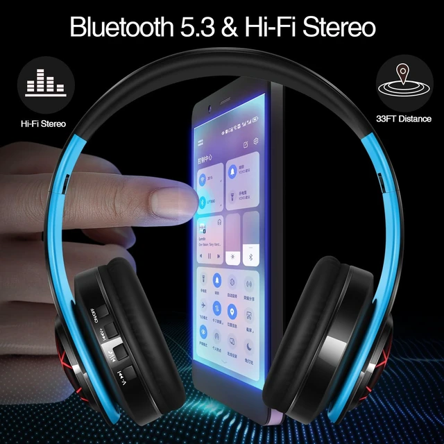 Alt view image 2 of 7 - Bluetooth Headphones, Chat- Comfortable Over Ear Stereo Headphones,7 Breathing Led Lights up, Wireless Headset for Adult Teen Kid for Phone/Samsung/Pad/PC/Android/Laptop/TV (Blue)