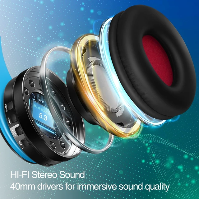 Alt view image 3 of 7 - Bluetooth Headphones, Chat- Comfortable Over Ear Stereo Headphones,7 Breathing Led Lights up, Wireless Headset for Adult Teen Kid for Phone/Samsung/Pad/PC/Android/Laptop/TV (Blue)