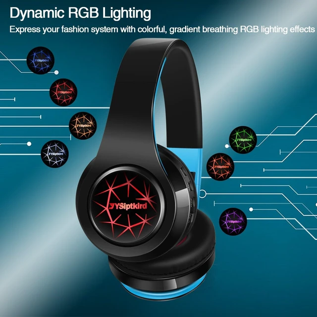 Alt view image 4 of 7 - Bluetooth Headphones, Chat- Comfortable Over Ear Stereo Headphones,7 Breathing Led Lights up, Wireless Headset for Adult Teen Kid for Phone/Samsung/Pad/PC/Android/Laptop/TV (Blue)