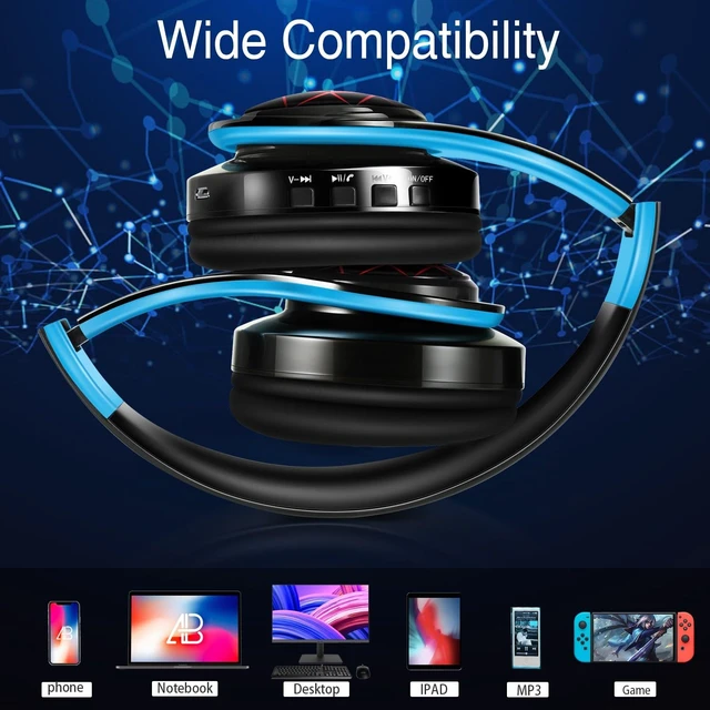 Alt view image 5 of 7 - Bluetooth Headphones, Chat- Comfortable Over Ear Stereo Headphones,7 Breathing Led Lights up, Wireless Headset for Adult Teen Kid for Phone/Samsung/Pad/PC/Android/Laptop/TV (Blue)