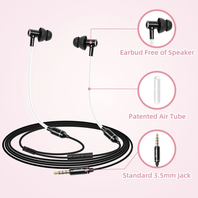 Alt view image 5 of 7 - Air Tube Headphones EMF Free Airtube Earbuds Wired Air Tube Headset with Microphone in Ear Airtube Earphones Noise Cancelling for Safe Listening - Black