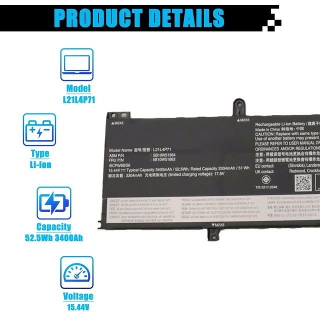 Alt view image 2 of 7 - L21L4P71 SB10W51964 Laptop Battery Replacement for Lenovo ThinkPad T14 Gen 3 Gen 4 P14s Gen 3 Gen 4 Series L21M4P72 SB10W51966 L21D4P71 SB10W51968 L21C4P71 SB10W51967 L21M4P71 SB10W51965 52.5Wh