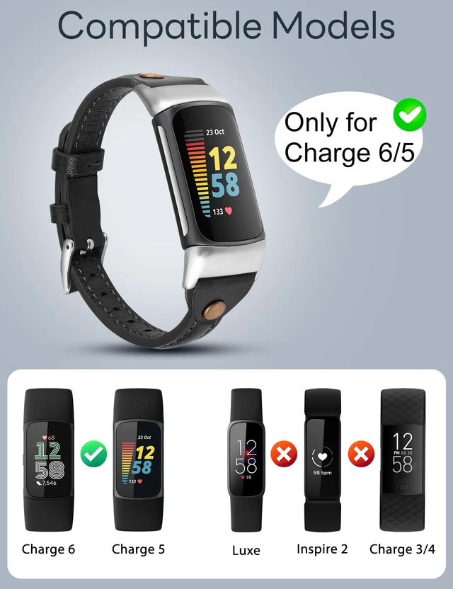 Alt view image 3 of 6 - Slim Leather Band Compatible with Fitbit Charge 5/Charge 6 Bands Thin Leather Watch Strap Replacement Wristband Accessories for Fitbit Charge 6 5 Band Women Men