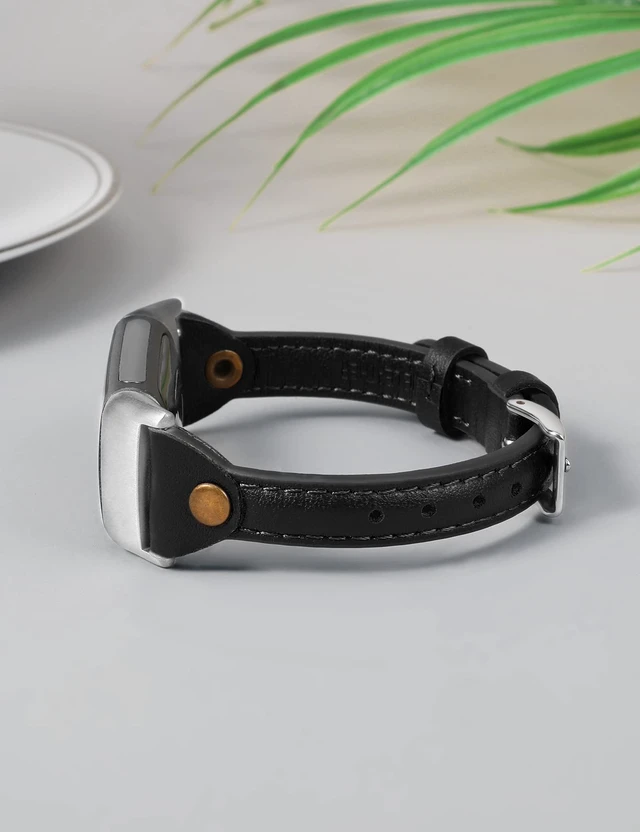 Alt view image 2 of 6 - Slim Leather Band Compatible with Fitbit Charge 5/Charge 6 Bands Thin Leather Watch Strap Replacement Wristband Accessories for Fitbit Charge 6 5 Band Women Men