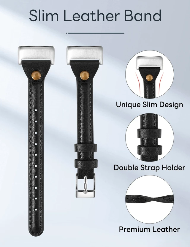 Alt view image 4 of 6 - Slim Leather Band Compatible with Fitbit Charge 5/Charge 6 Bands Thin Leather Watch Strap Replacement Wristband Accessories for Fitbit Charge 6 5 Band Women Men