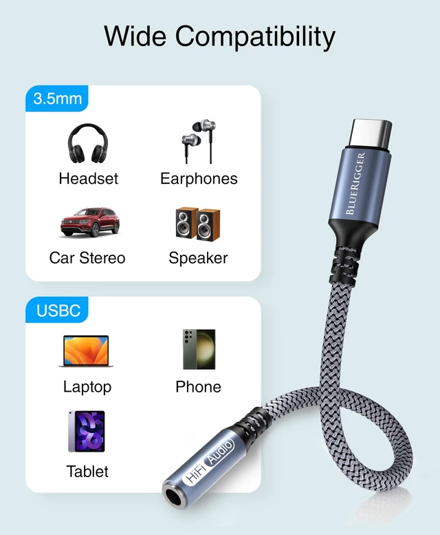 Alt view image 7 of 7 - USB C to 3.5mm Audio Adapter - (18cm, Female AUX to USB C Adapter, USBC to Headphone Jack, USB-C Dongle, Type C to 1/8) - Compatible with Phone, Tablets, Laptops, Headset, Speakers