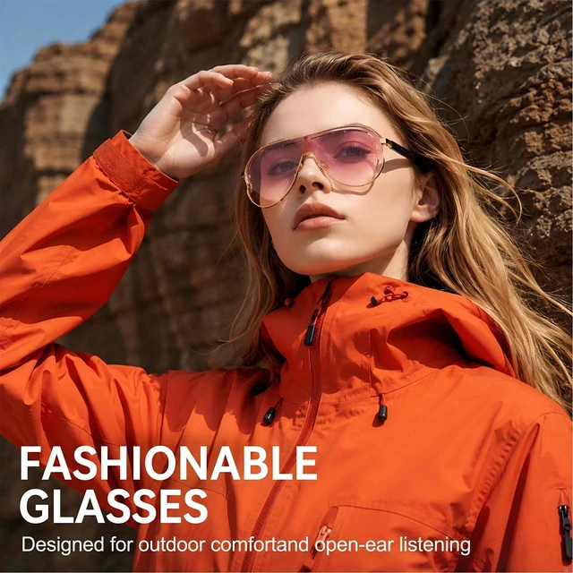 Alt view image 2 of 7 - Smart Glasses for Women, Open-Ear Bluetooth Sunglasses, Touch Control Pink UV lenses, temple sensors for auto-on when worn, 6H battery for commuting, travel, vacations and everyday outdoor use