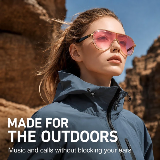 Alt view image 3 of 7 - Smart Glasses for Women, Open-Ear Bluetooth Sunglasses, Touch Control Pink UV lenses, temple sensors for auto-on when worn, 6H battery for commuting, travel, vacations and everyday outdoor use