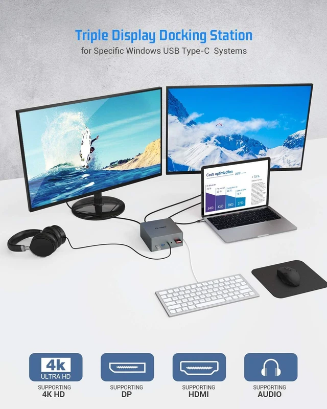 Alt view image 2 of 7 - USB-C Triple Display Docking Station With Charging Support for MacBook Pro & Windows Type C Systems (2 HDMI, DP, 7 USB Ports, 60W PD), MacOS Mirror Mode Only, Space Grey