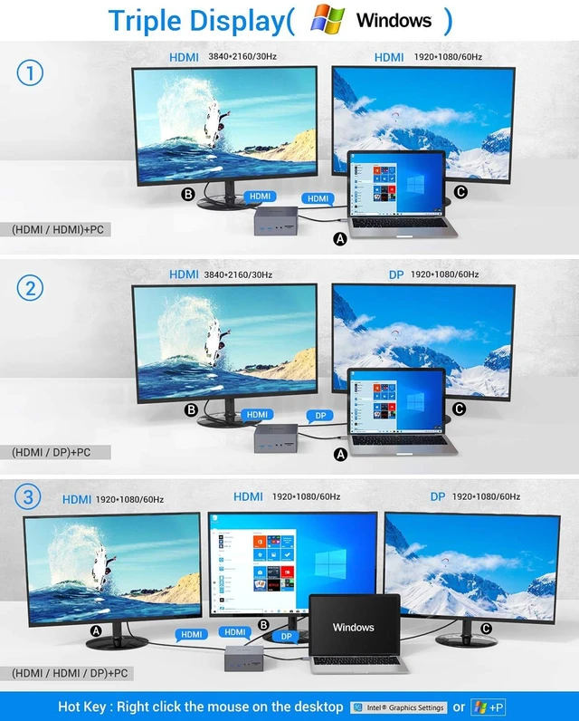 Alt view image 4 of 7 - USB-C Triple Display Docking Station With Charging Support for MacBook Pro & Windows Type C Systems (2 HDMI, DP, 7 USB Ports, 60W PD), MacOS Mirror Mode Only, Space Grey