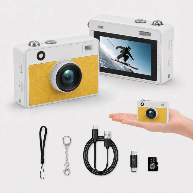 Main image of Mini Keychain Camera 2K 5MP, 1.47" Screen, Colorful Y2K 16GB White 2K video,5MP sensor,rechargeable battery,Retro Tiny Camera for travel,teens,Birthday Gift for Kids & Friends