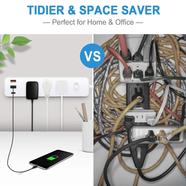 Alt view image 6 of 7 - 15FT Power Strip Surge Protector, 12-in-1 Power Bar with Multiple Outlets, 9 Outlet 3 USB Ports, Flat Plug Power Strip Surge Protector, Multi Outlet Wall Plug for Travel, College, Dorm Room Essentials