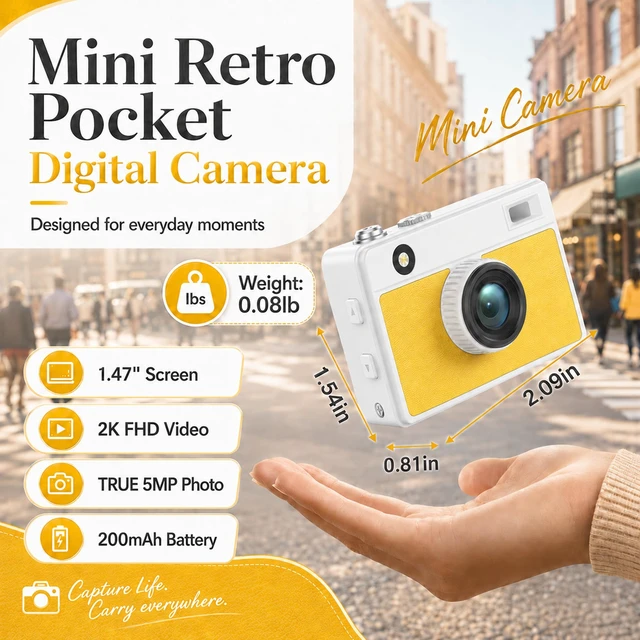 Alt view image 2 of 6 - Mini Keychain Camera 2K 5MP, 1.47" Screen, Colorful Y2K 16GB White 2K video,5MP sensor,rechargeable battery,Retro Tiny Camera for travel,teens,Birthday Gift for Kids & Friends