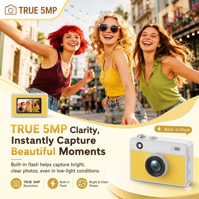 Alt view image 4 of 6 - Mini Keychain Camera 2K 5MP, 1.47" Screen, Colorful Y2K 16GB White 2K video,5MP sensor,rechargeable battery,Retro Tiny Camera for travel,teens,Birthday Gift for Kids & Friends