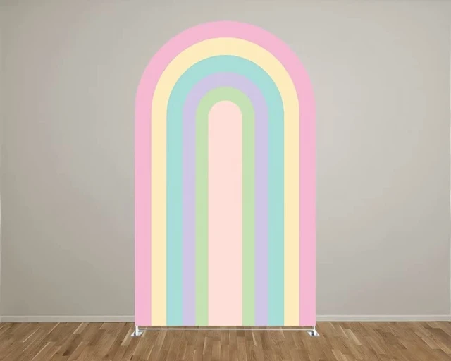 Alt view image 2 of 6 - Rainbow Arched Fabric Backdrop Covers for Groovy Party Boho Pastel Rainbows Arch Stand Covers Birthday Baby Shower Decor