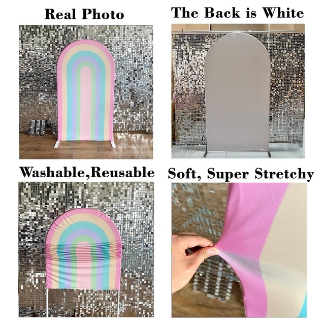 Alt view image 3 of 6 - Rainbow Arched Fabric Backdrop Covers for Groovy Party Boho Pastel Rainbows Arch Stand Covers Birthday Baby Shower Decor