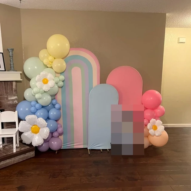 Alt view image 5 of 6 - Rainbow Arched Fabric Backdrop Covers for Groovy Party Boho Pastel Rainbows Arch Stand Covers Birthday Baby Shower Decor