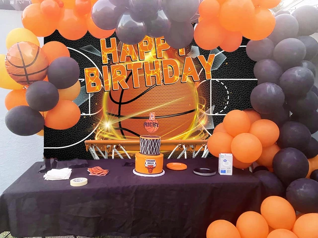 Alt view image 4 of 6 - Basketball Birthday Backdrop Banner Basketball Theme Party Backdrop Decorations 8x6FT Boy Kids Basketball Court Sport Happy Birthday Party Decor Photo Booths