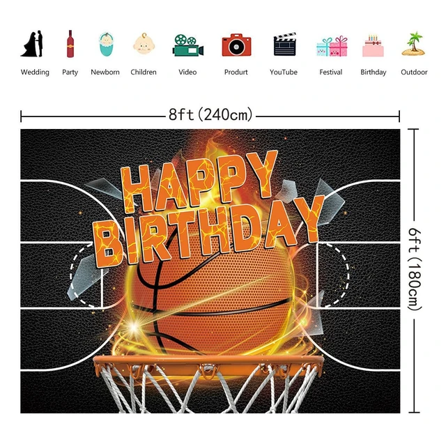 Alt view image 5 of 6 - Basketball Birthday Backdrop Banner Basketball Theme Party Backdrop Decorations 8x6FT Boy Kids Basketball Court Sport Happy Birthday Party Decor Photo Booths