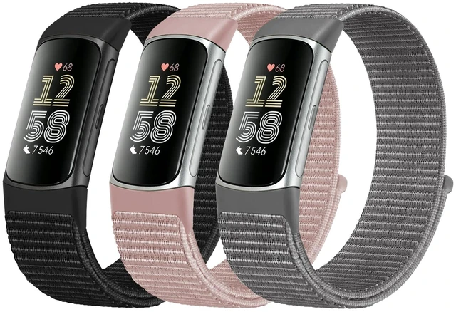 Main image of Nylon Watch Bands Compatible with Fitbit Charge 6/Charge 5 3 Pack Hook and Loop Soft Lightweight Breathable Wristband Adjustable Sport Strap for Charge 6/5 Accessory Women Men
