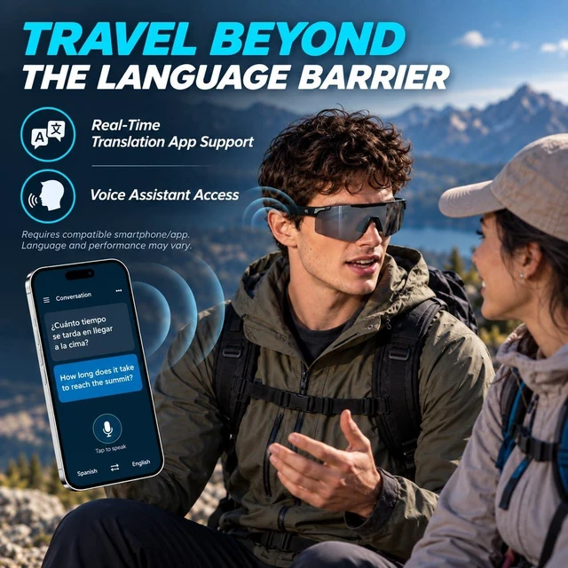 Alt view image 2 of 7 - AI Smart Glasses with Translation, Voice Assistant, Open-Ear Audio, Ultra Lightweight, IP65 Water Resistant Smart Eyewear for Travel, Cycling, Running, Skiing, Sports, Work & Calls