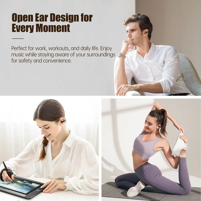 Alt view image 7 of 7 - Open Ear Headphones, Bluetooth 5.4 Clip On Headphones, 40H Playtime Wireless Stereo Earbuds with LED Digital Display, Lightweight Stylish Open Earphones for Daily Use, Commuting and Travel Relax