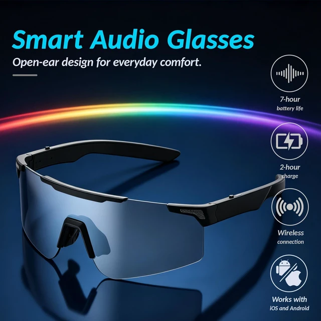 Alt view image 3 of 7 - AI Smart Glasses with Translation, Voice Assistant, Open-Ear Audio, Ultra Lightweight, IP65 Water Resistant Smart Eyewear for Travel, Cycling, Running, Skiing, Sports, Work & Calls