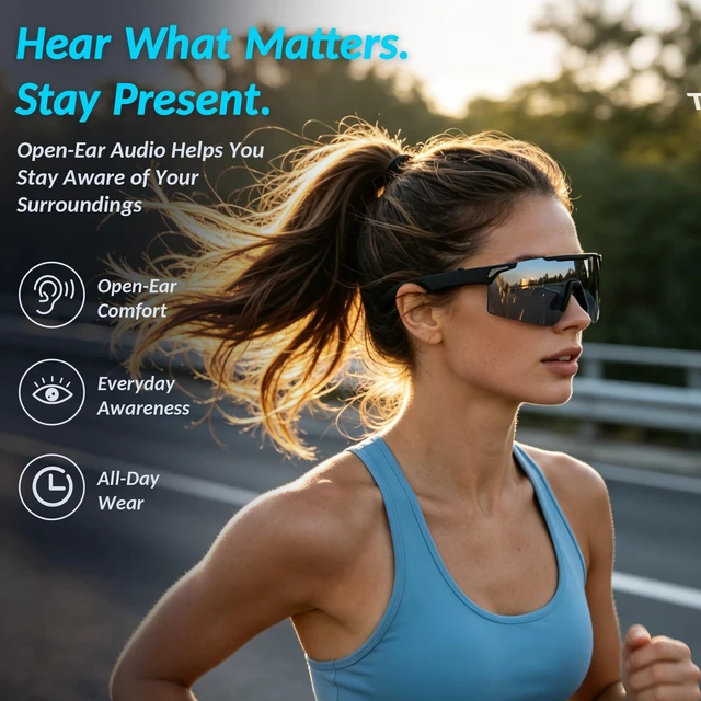 Alt view image 4 of 7 - AI Smart Glasses with Translation, Voice Assistant, Open-Ear Audio, Ultra Lightweight, IP65 Water Resistant Smart Eyewear for Travel, Cycling, Running, Skiing, Sports, Work & Calls