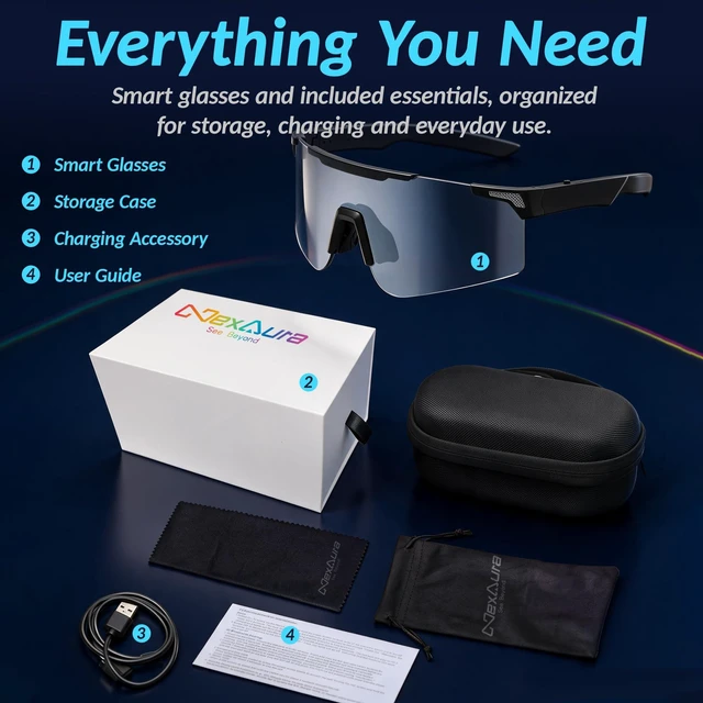 Alt view image 5 of 7 - AI Smart Glasses with Translation, Voice Assistant, Open-Ear Audio, Ultra Lightweight, IP65 Water Resistant Smart Eyewear for Travel, Cycling, Running, Skiing, Sports, Work & Calls