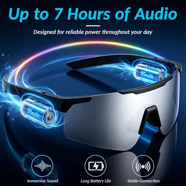 Alt view image 6 of 7 - AI Smart Glasses with Translation, Voice Assistant, Open-Ear Audio, Ultra Lightweight, IP65 Water Resistant Smart Eyewear for Travel, Cycling, Running, Skiing, Sports, Work & Calls