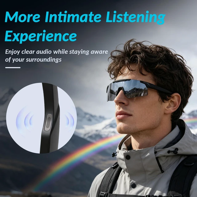 Alt view image 7 of 7 - AI Smart Glasses with Translation, Voice Assistant, Open-Ear Audio, Ultra Lightweight, IP65 Water Resistant Smart Eyewear for Travel, Cycling, Running, Skiing, Sports, Work & Calls