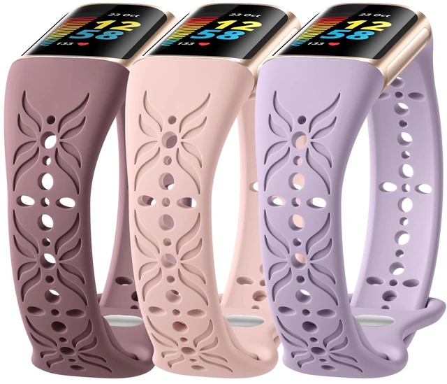 Main image of Slim Engraved Band Compatible for Fitbit Charge 6/Charge 5 Bands Women Men, Elegant Hollow-out Pattern Bracelet Strap Loops Wristbands for Fitbit Charge 5/Charge 6 Fitness Tracker Accessories